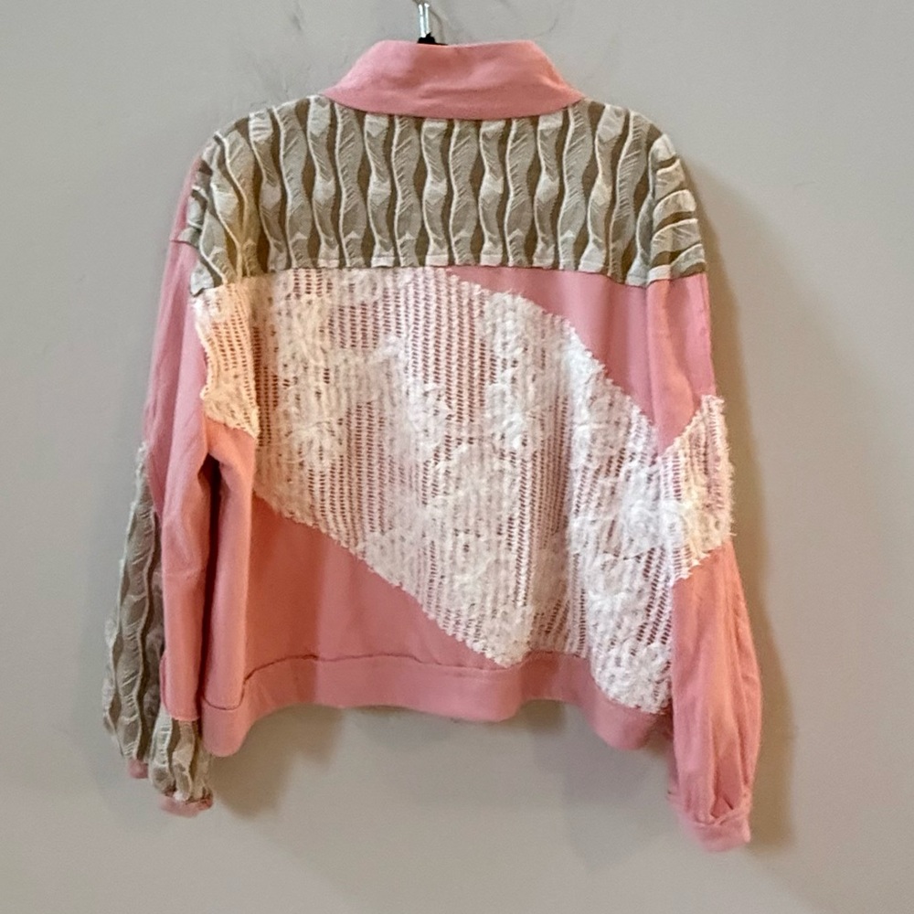 POL 2 piece Outfit, Pink, Cream, and Green Bomber Jacket and Pant, Size Medium - Picture 5 of 16